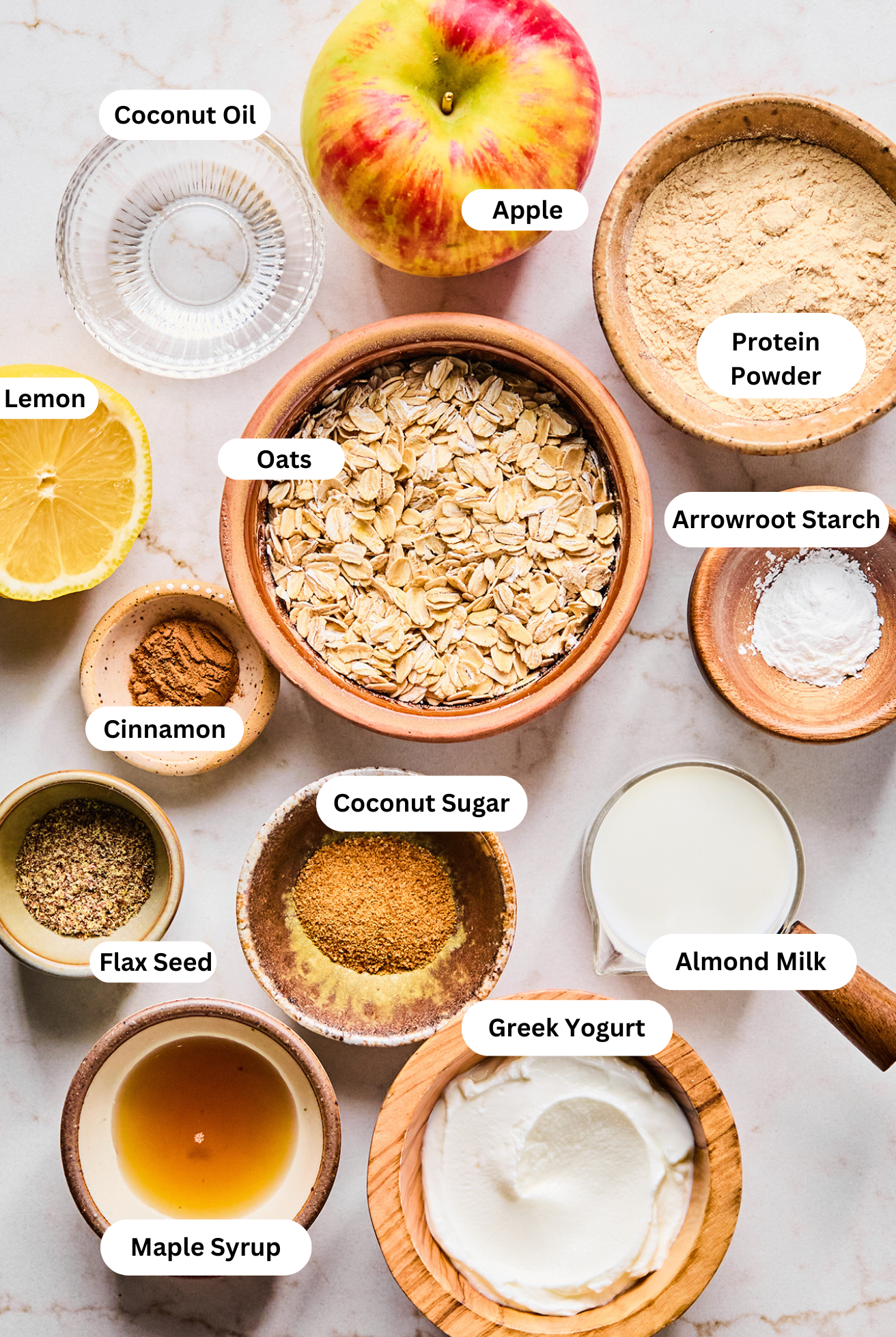 All the ingredients needed to make the protein apple crisp laid out before baking.