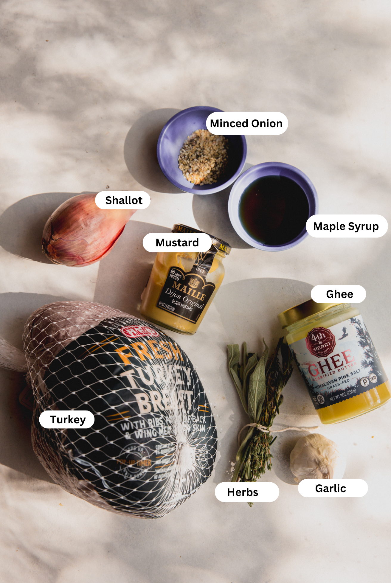All the ingredients needs to make slow cooker maple dijon turkey breast on the counter before cooking.