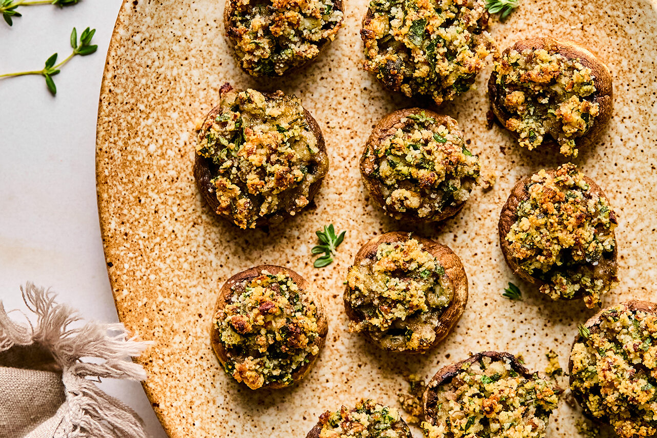 Stuffed mushrooms on a platter.