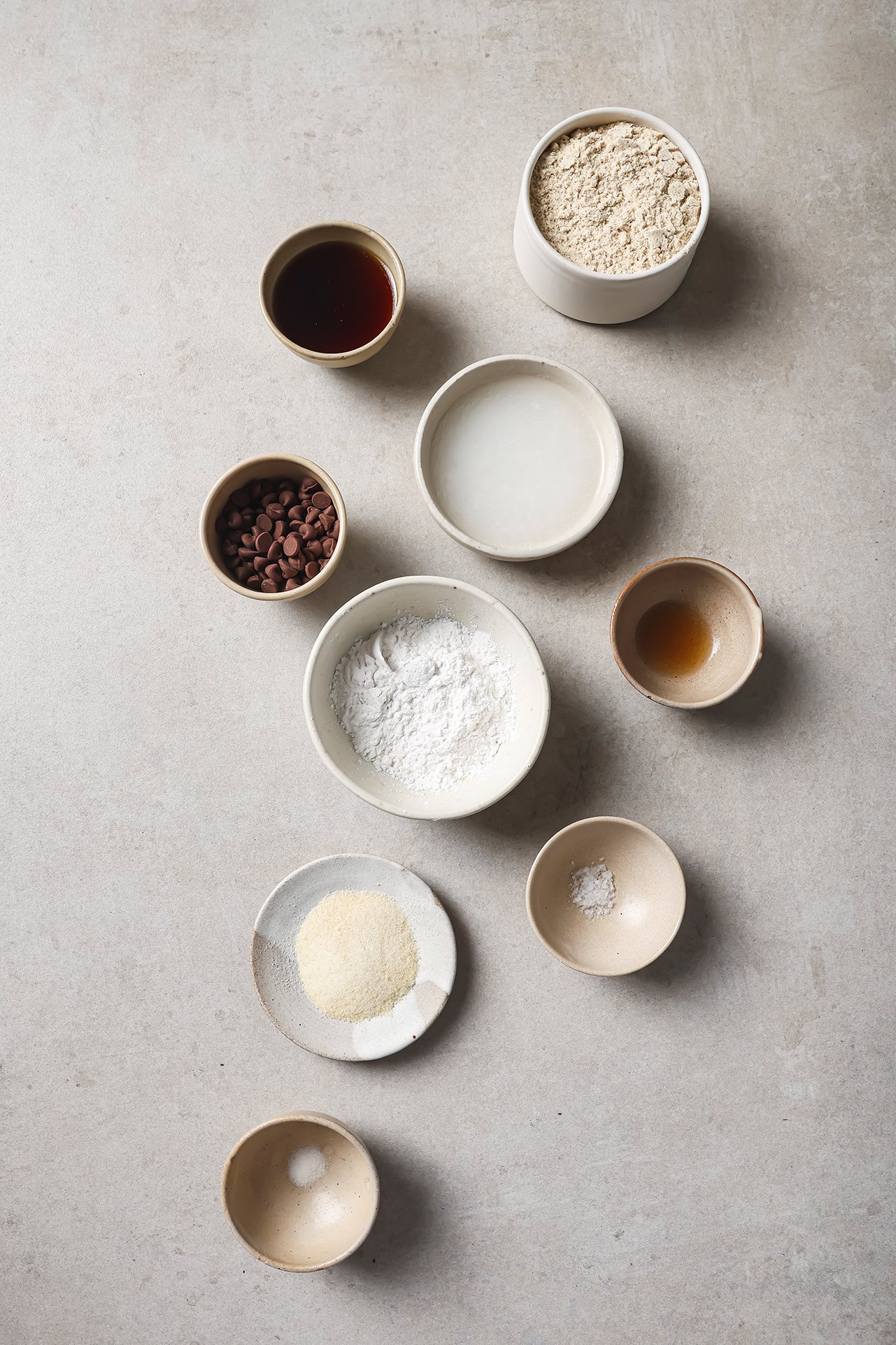 Tigernut flour ingredients in separate bowls.
