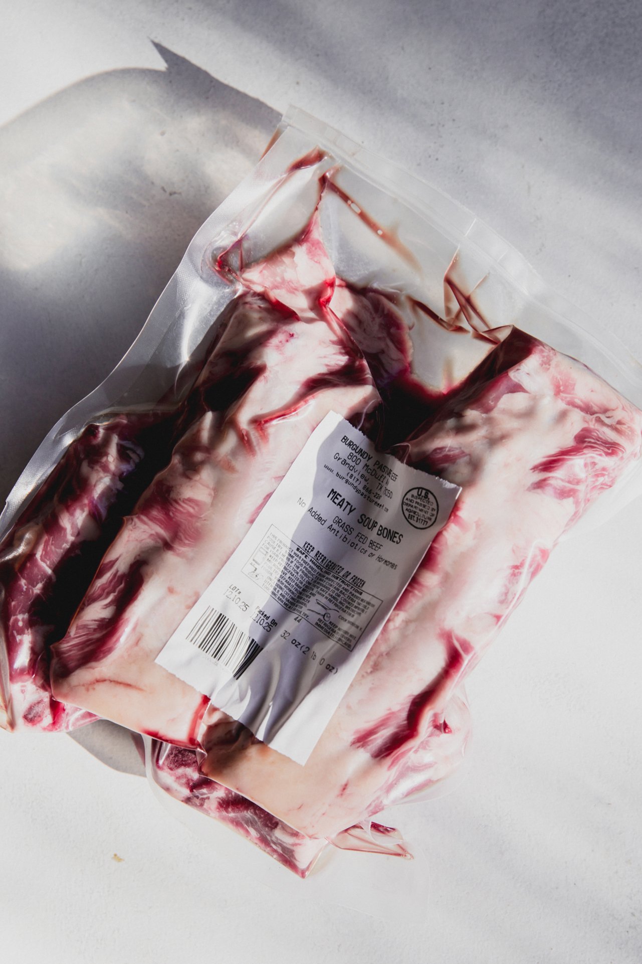 Beef soup bones in a plastic wrap.