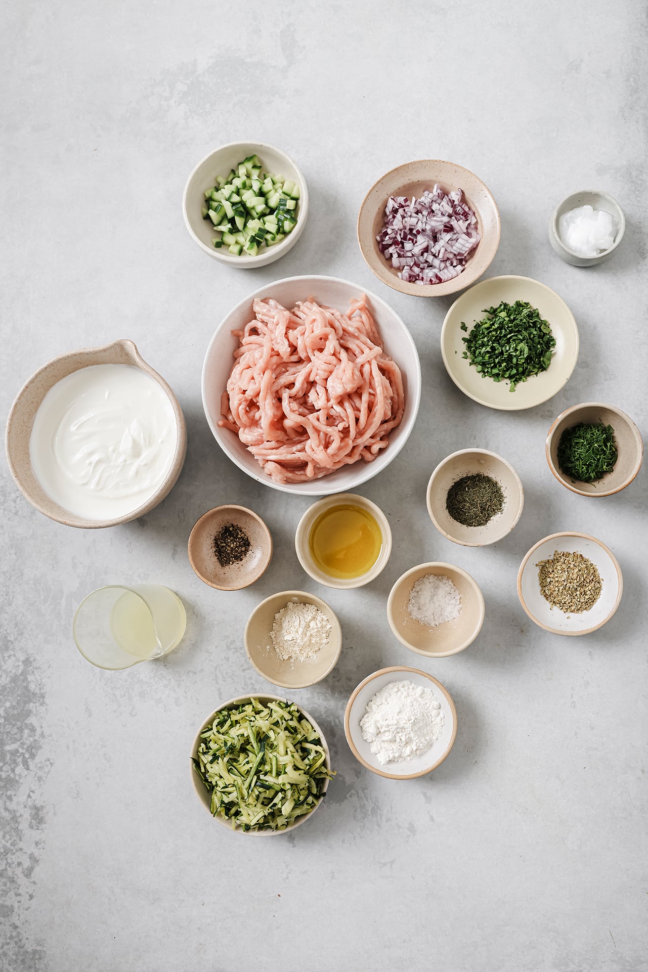 All the ingredients for Greek chicken burgers