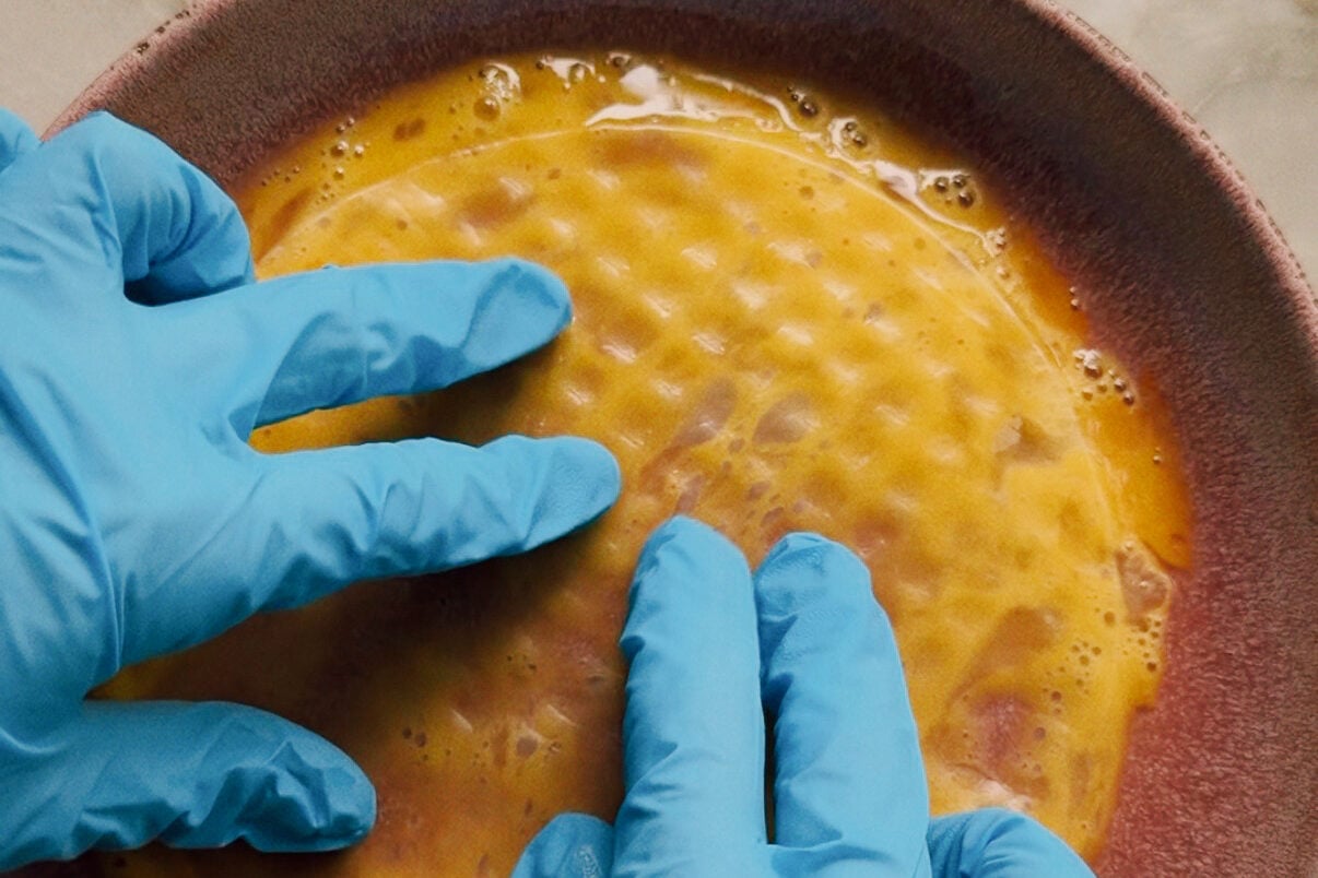Rice paper dipping in egg