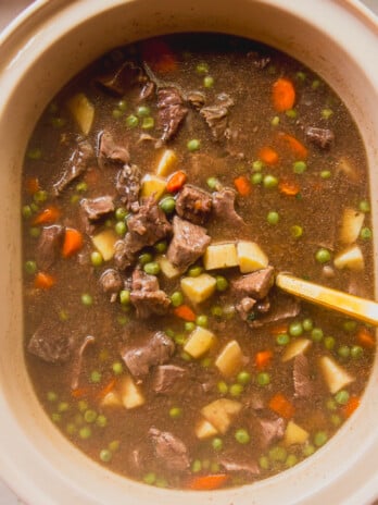 Beef stew fully cooked in the slow cooker